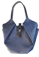 Load image into Gallery viewer, Sac Tulip Caba cuir bleu grainé