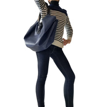 Load image into Gallery viewer, Sac Tulip Caba cuir bleu grainé